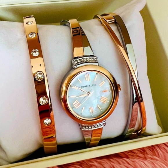Anne Klein Women's Rose Gold Watch & Bracelet Set Featuring Swarovski Crystals - Picture 1 of 13
